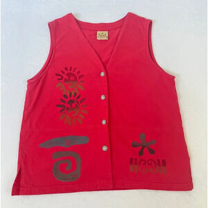 VNTG Blue Cactus size L Red Painted Southwest Boho Tribal Button Down Tank Top